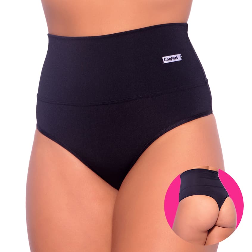 Kit 2 Calcinha Cinta Fio Dental Cintura Alta em Suplex Segura Barriga Prática e Funcional Compressão