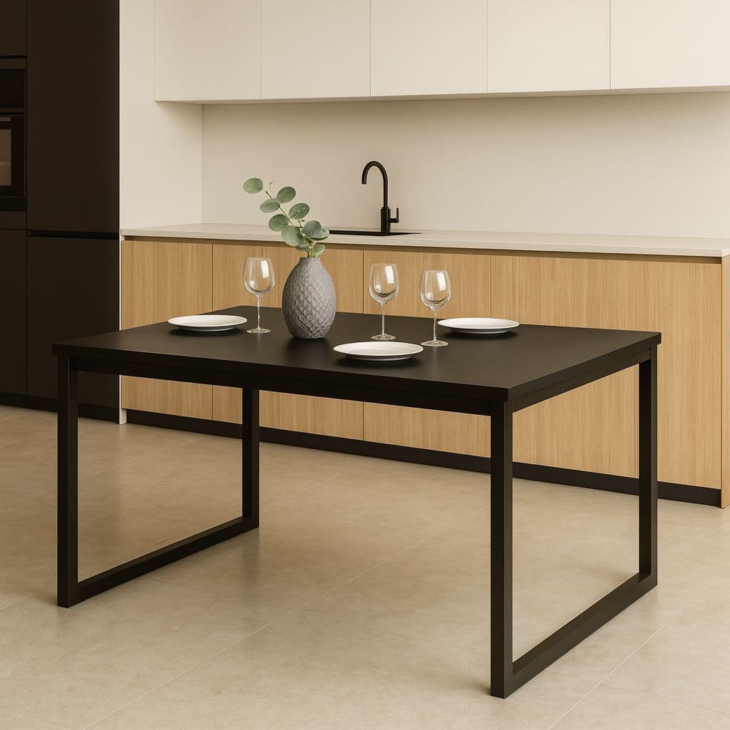 QUEIMA DE ESTOQUE - Mesa Retangular Industrial 120x80 cm com Base Metálica e Tampo de Madeira