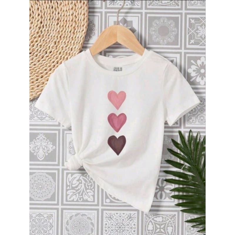 Camiseta Infantil feminina de coração 100%Algodão