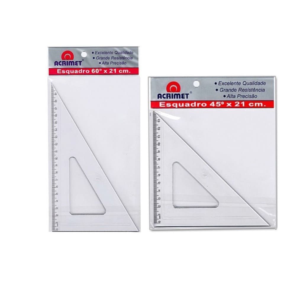 Esquadro Acrílico 60º - 45º Acrimet Kit/Un Escolar Transparente Cristal