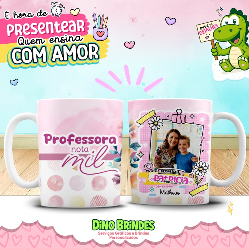 Caneca personalizada Professora Nota Mil - 💝 Surpreenda Sua Professora! Caneca Personalizada com Foto + Nome
