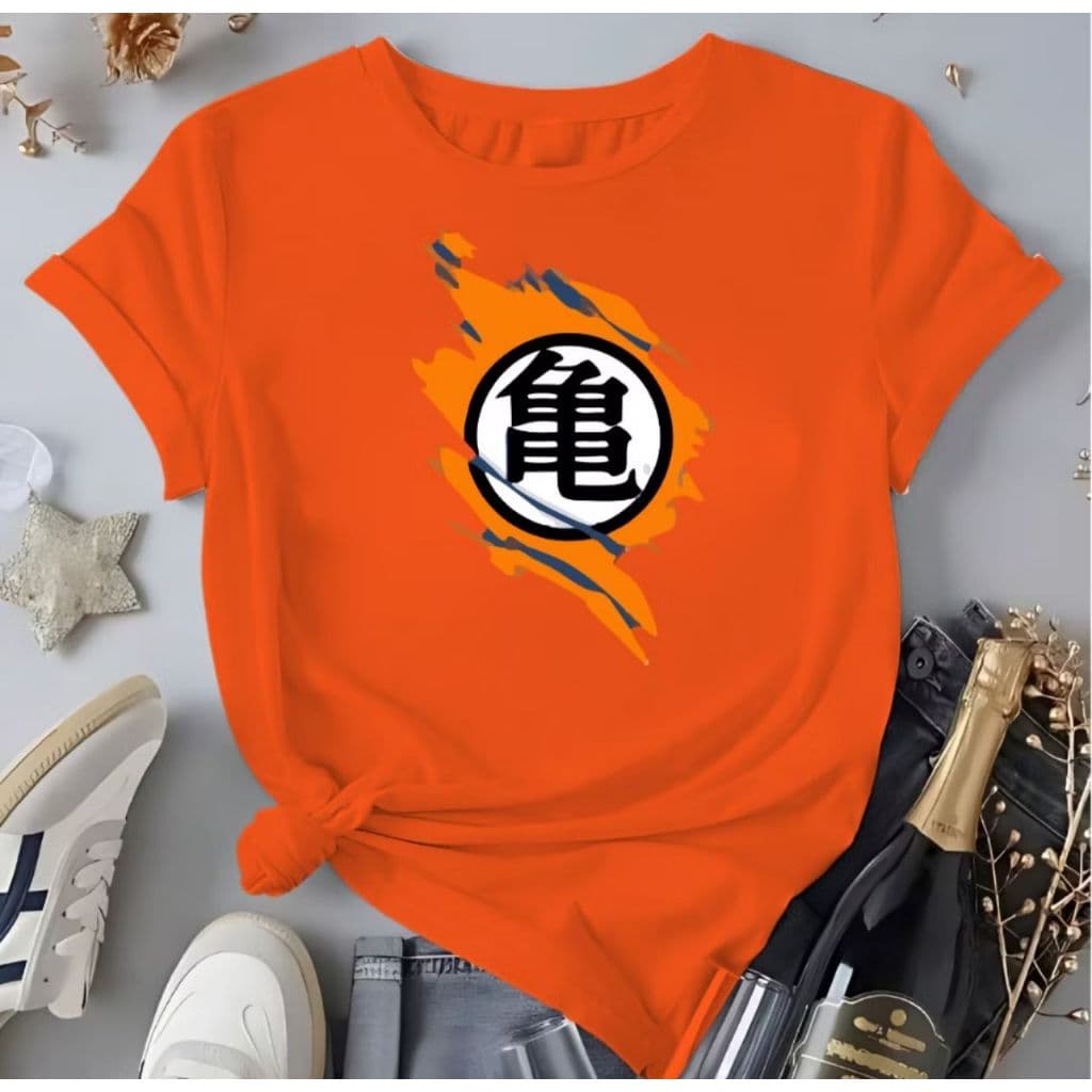 Camiseta Femenina Simbolo Mestre Kame Blusa 100%Algodão Anime Dragon Ball Roupa Son Goku