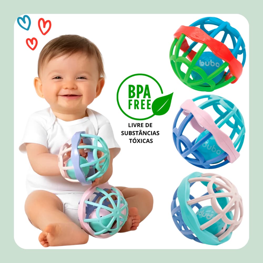 Brinquedo Mordedor com Chocalho Bebê Super Macio – Baby Ball Buba