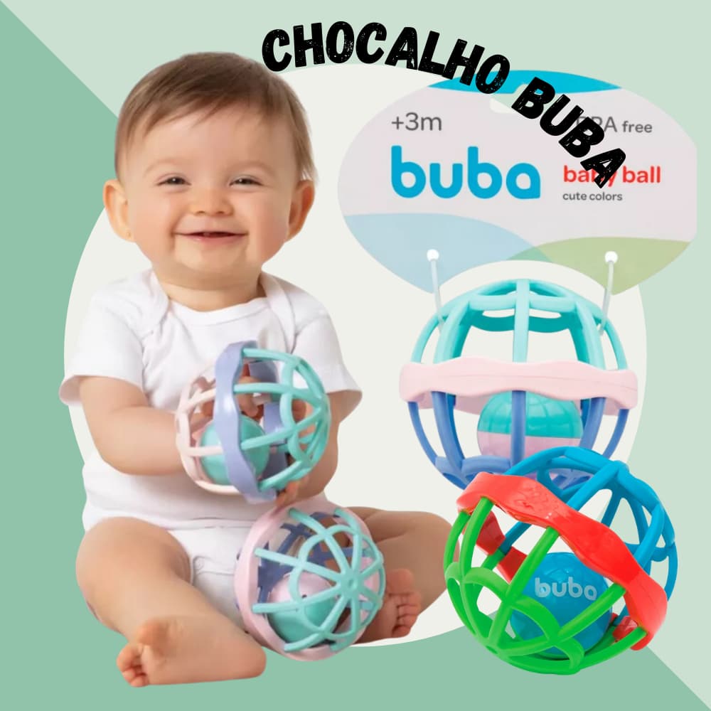 Brinquedo Bola Sensorial com Chocalho Baby Ball Cute Colors Buba
