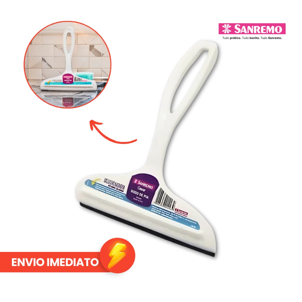Rodinho de Pia Plástico 14 Cm Rodo Com Raspador Branco Sanremo
