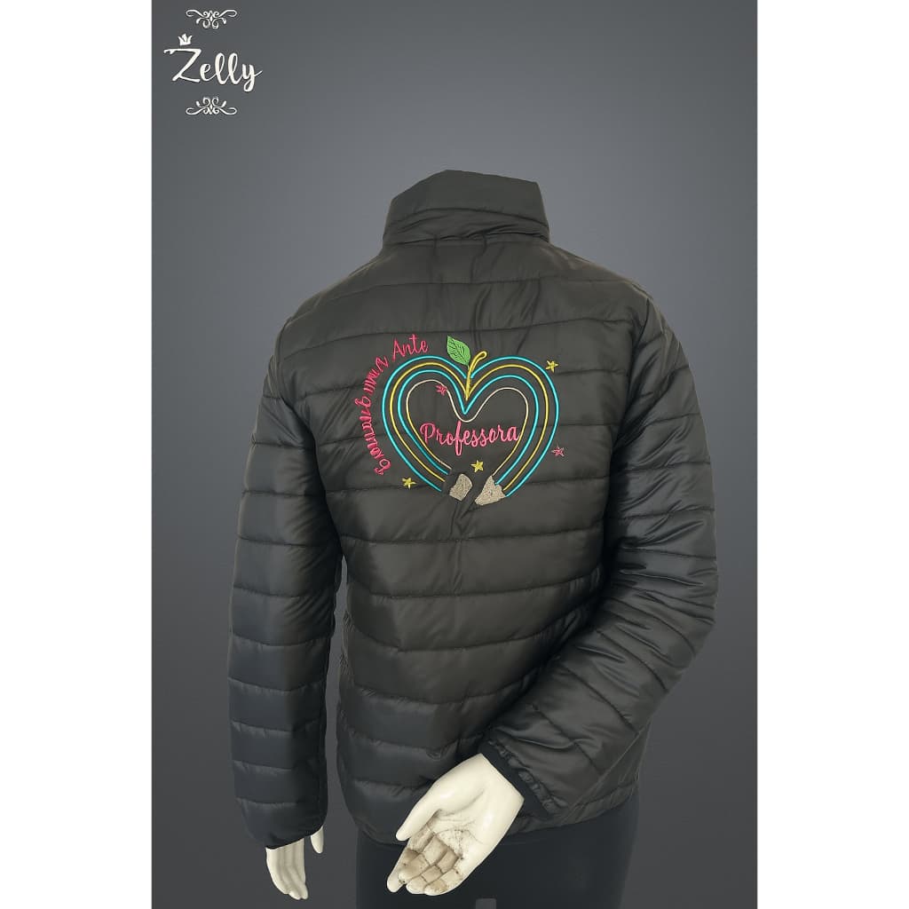 Jaqueta Puffer em Nylon modelo Professor e bordado nas costas