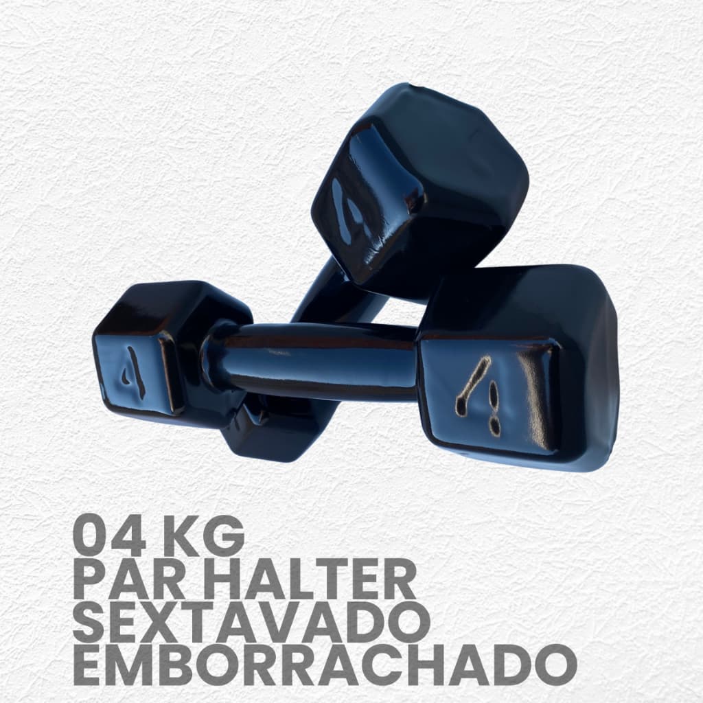 Par de Halter Sextavado 4kg Emborrachado- peso de academia 4 kg- 2 unid