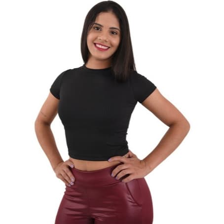 Cropped Canelado Blusa Feminina T Shirt Básica Verão Manga Curta Tecido Zero Transparencia