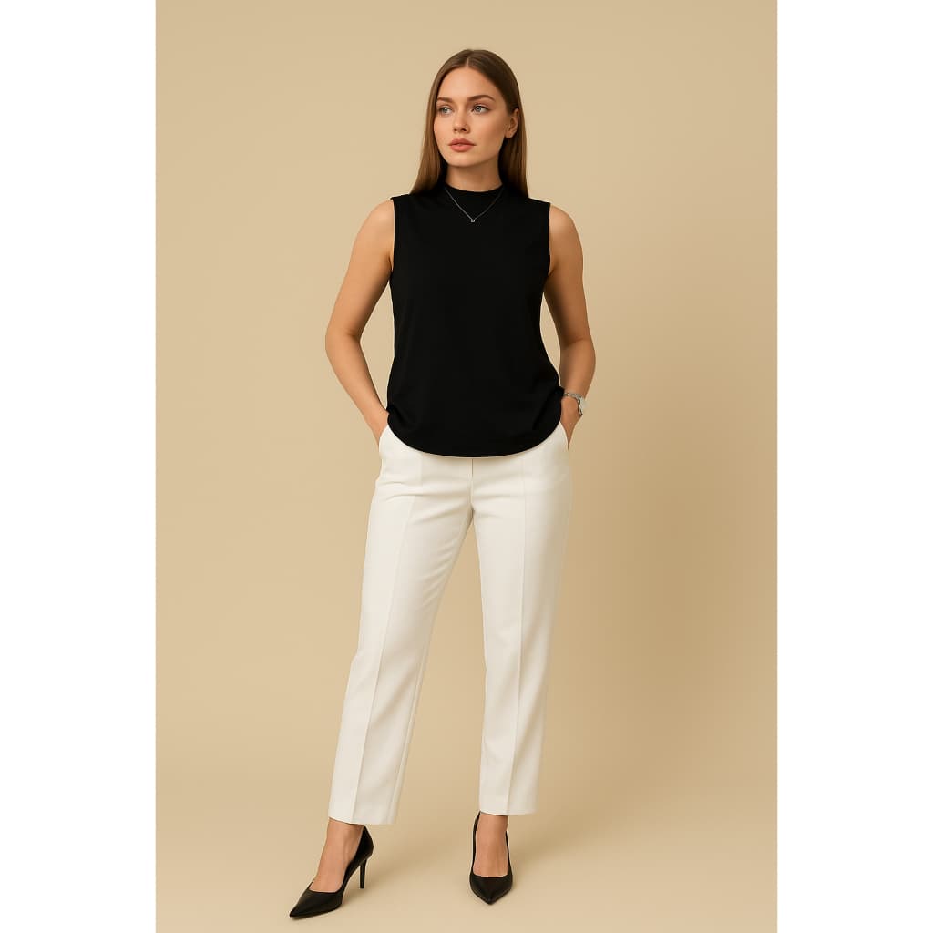 Regata feminina gola alta elegante de algodão com fenda lateral