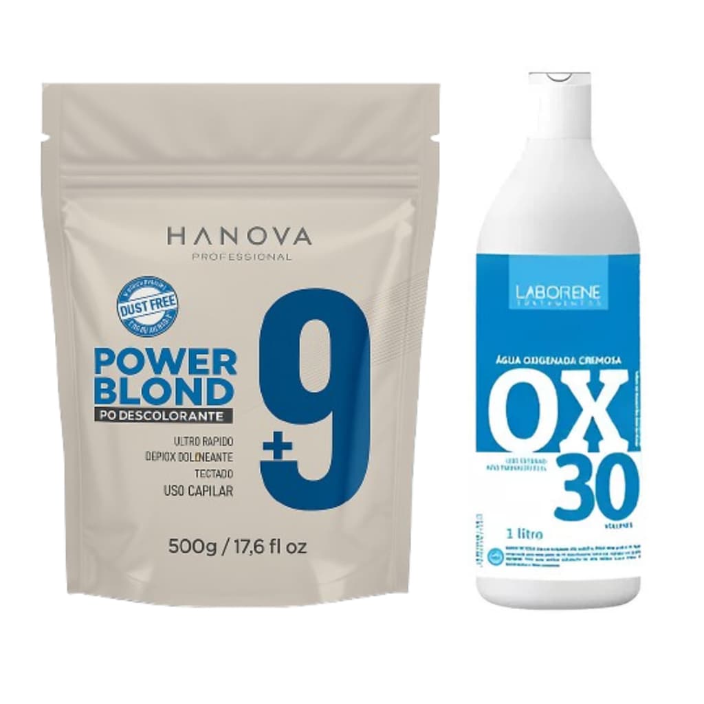 Pó descolorante Power Blond 500G Dust Free não levanta Pó Hanova+Ox volume 30 de 1 litro