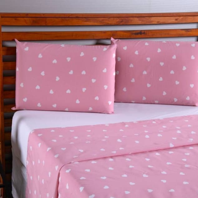 Lençol Casal Sem Elastico + 2 Fronhas De Cima Percal Estampado/Liso SobreLençol