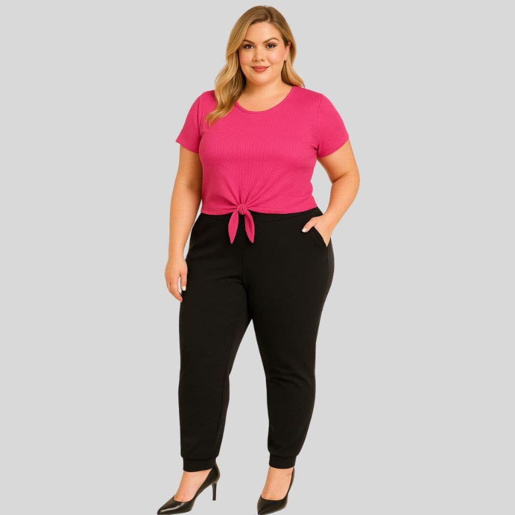 Conjunto Blusa e Calça Plus Size Feminino. Conjunto Plus Size Feminino no Crepe de Malha e Canelado.