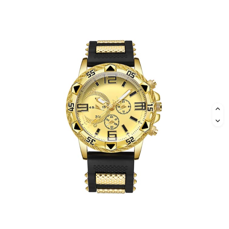 Relógio social masculino detalhes cor de ouro e pulseira de silicone