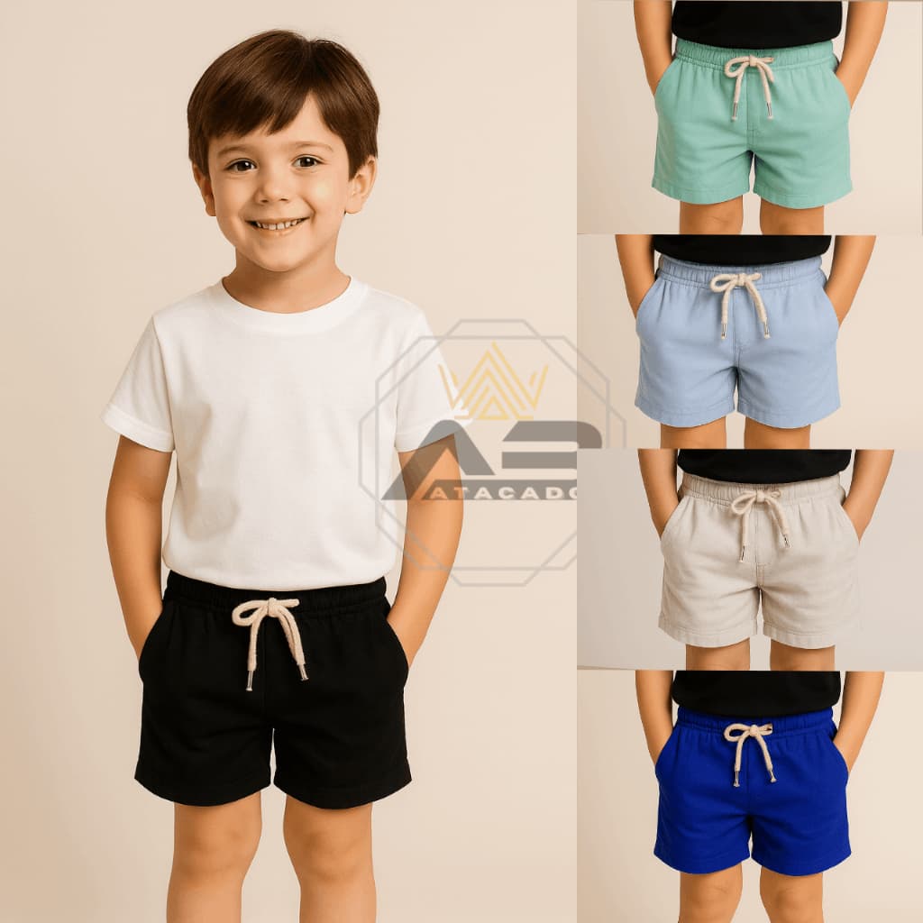 Kit 5 Shorts Infantil Juvenil Mauricinho Linho Menino Bermuda Qualidade Premium