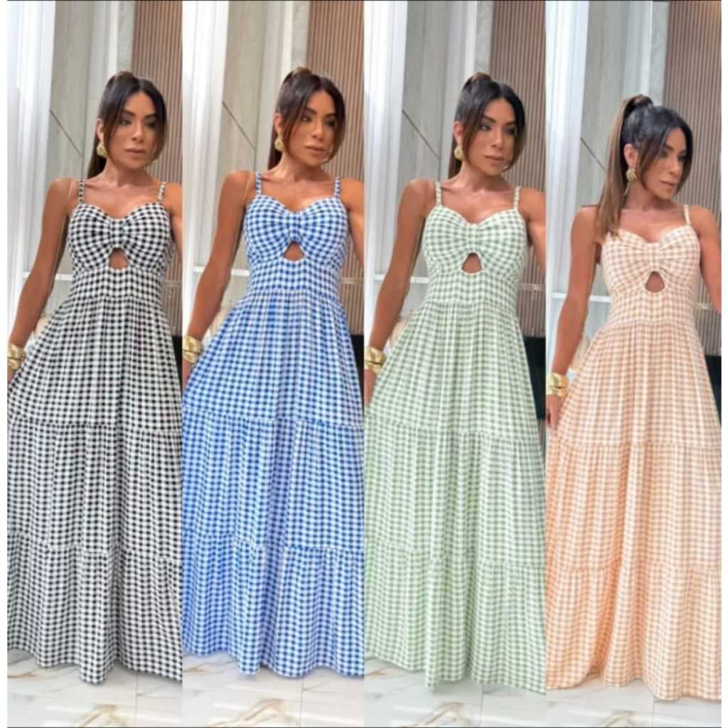 Vestido Feminino Longo Xadrez Quadriculado