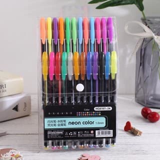 Kit com 12/24/36/48 Cores Caneta Gel ColorGel Tinta Glitter Pastel Neon Metal Escolar