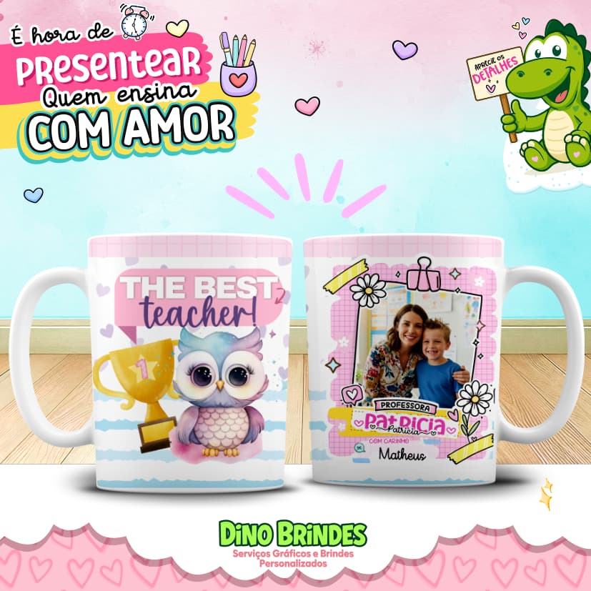 🍎📚 Caneca Dia dos Professores com Foto + Nome | The Best Teacher 💖