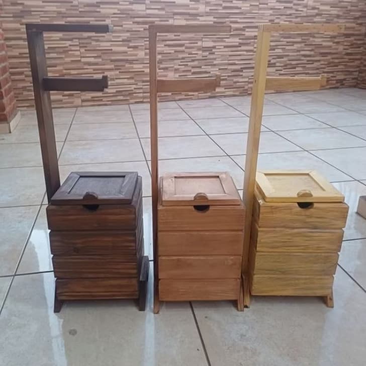Lixeira de madeira com suporte para papel higiênico FMS MadeirArtt ENVIO IMEDIATO