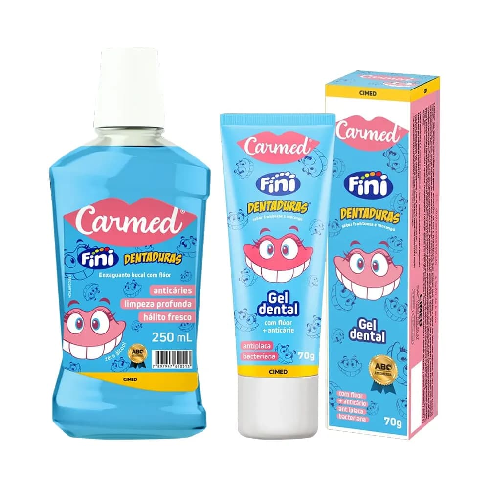 Kit Enxaguante Bucal e Gel Dental Carmed Fini Dentaduras