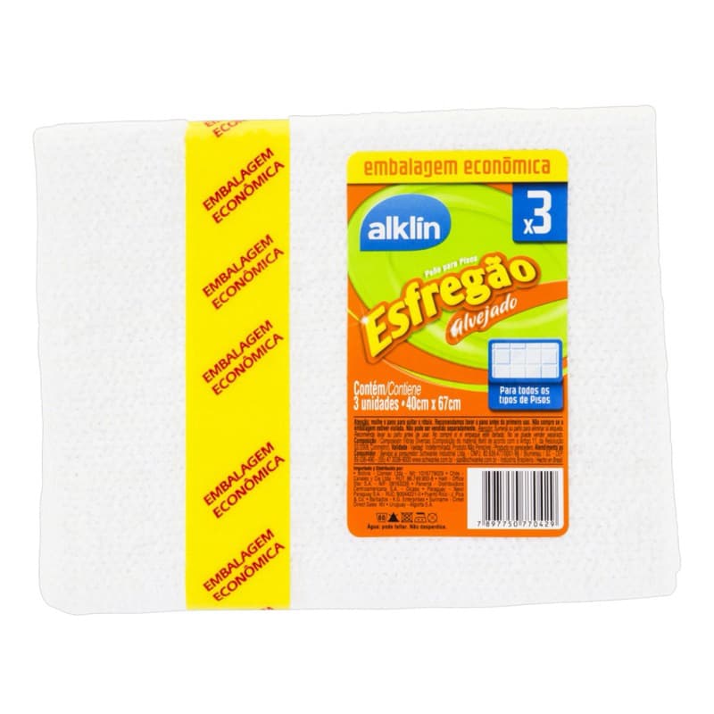 Pano para limpeza Alklin Esfregão pano branco 3 peças