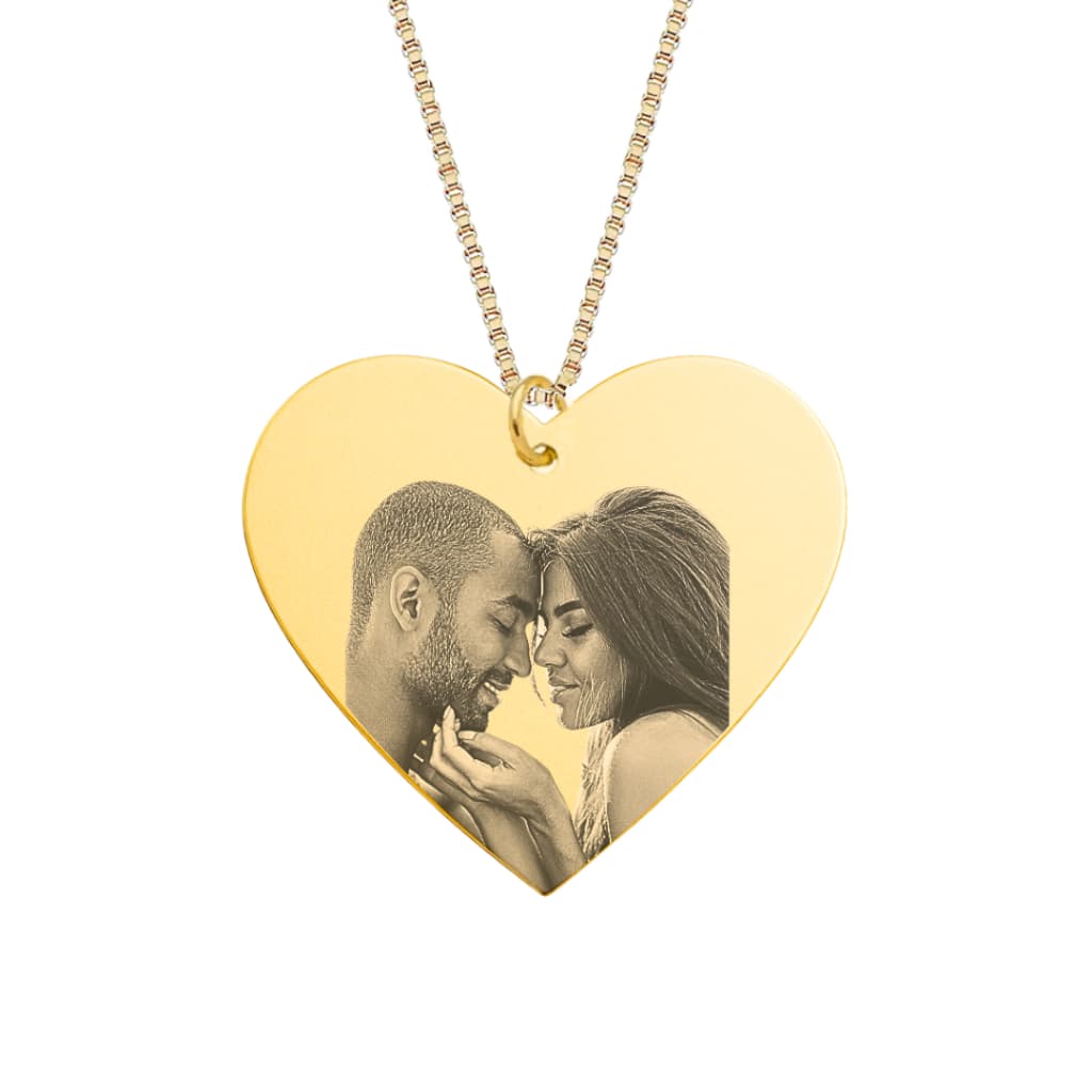 Colar Medalha Coração Dedicatória com Fotogravação Personalizado com Foto Gravada à Laser