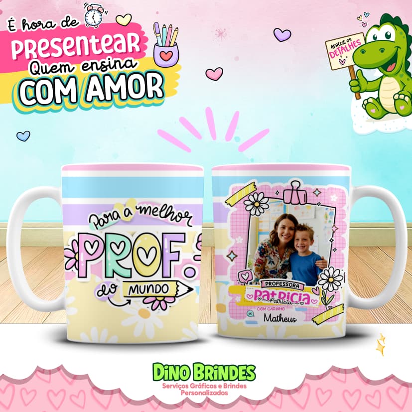 🍎📚 Caneca Dia dos Professores com Foto + Nome | Melhor prof 💖