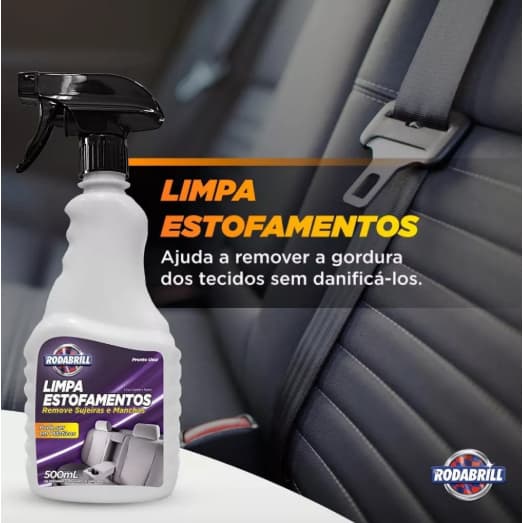 Limpa Estofamentos Manchas Sujeira Profunda Bancos Sofás Forros de teto e Carpetes RODABRILL 500ML