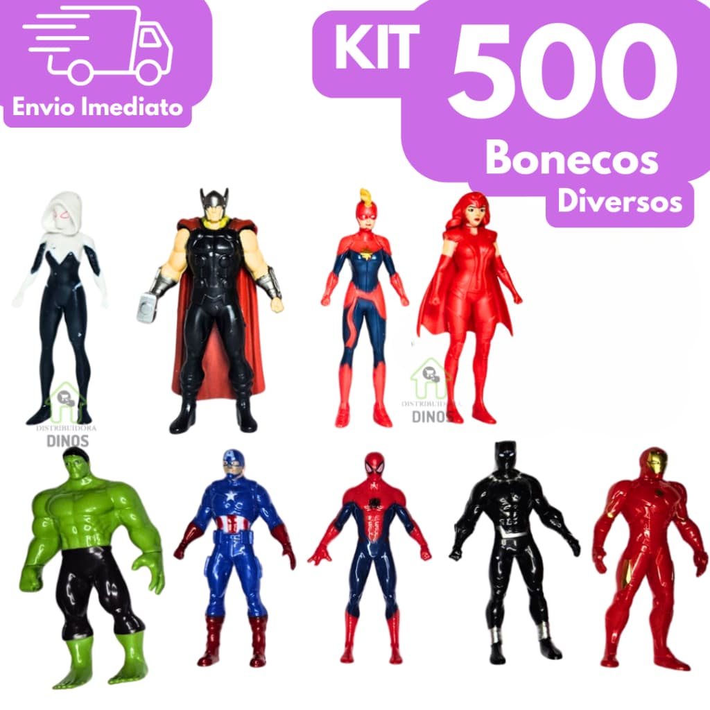 Kit 500 Boneco Marvel Brinquedo Bonecos Atacado Bonequinhos Miniatura 9,5cm Revenda e Decoração Dia das Crianças