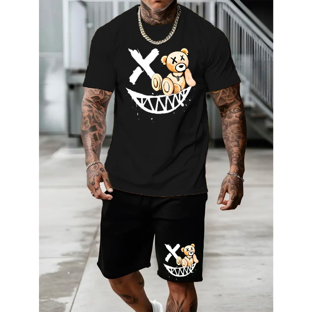 Kit Conjunto Camiseta Short Bermuda Urso Ursinho X Leve Confoto Verão