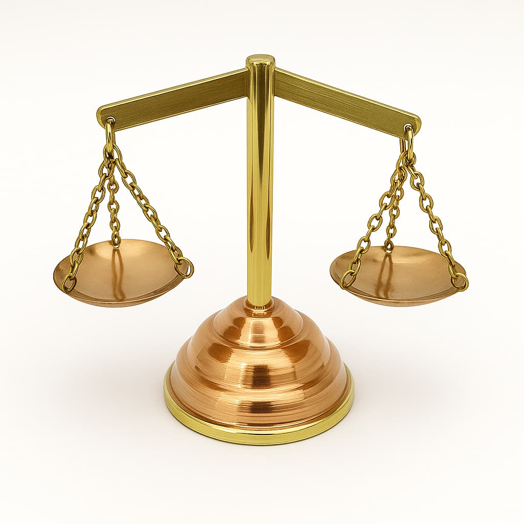 Balança de Cobre e Latão Grande | Escultura Artesanal Decorativa | Símbolo da Justiça e Direito | Decoração de Mesa