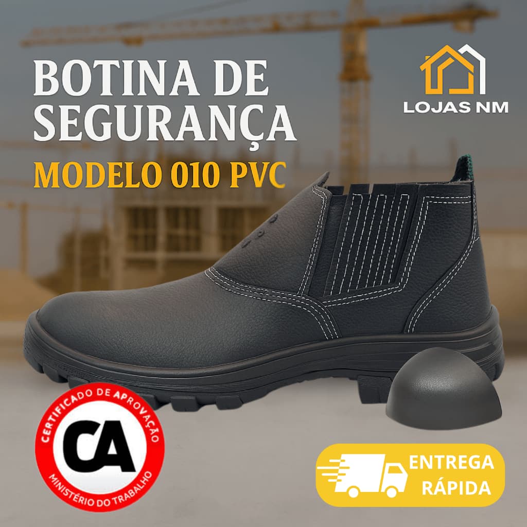 Bota Masculina de Couro para Trabalho Bico PVC Com CA Botina De Segurança EPI Cartom