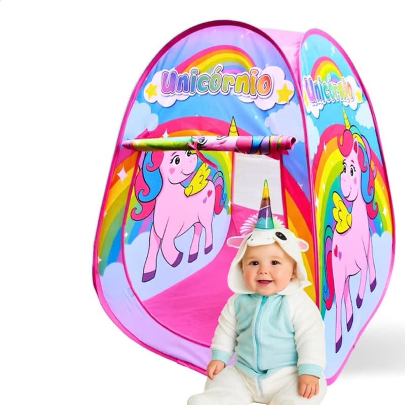 Toca Barraca Infantil Dobrável Unicórnio Rosa Menina Cabana