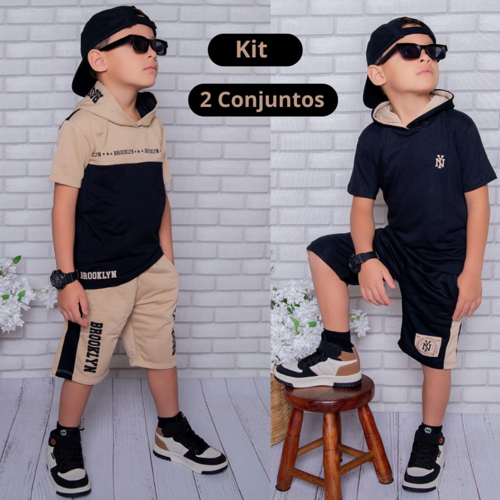 Kit Com 2 Conjuntos Menino Infantil Juvenil Estiloso Blogueirinho Verão Top do 2 ao 14 anos