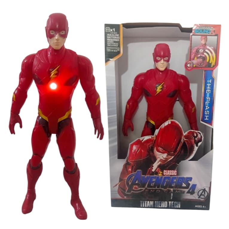 Boneco Flash Vingadores Avengers Grande 30 Cm Articulado Luz E Som De Batalhas Lutas Heroes