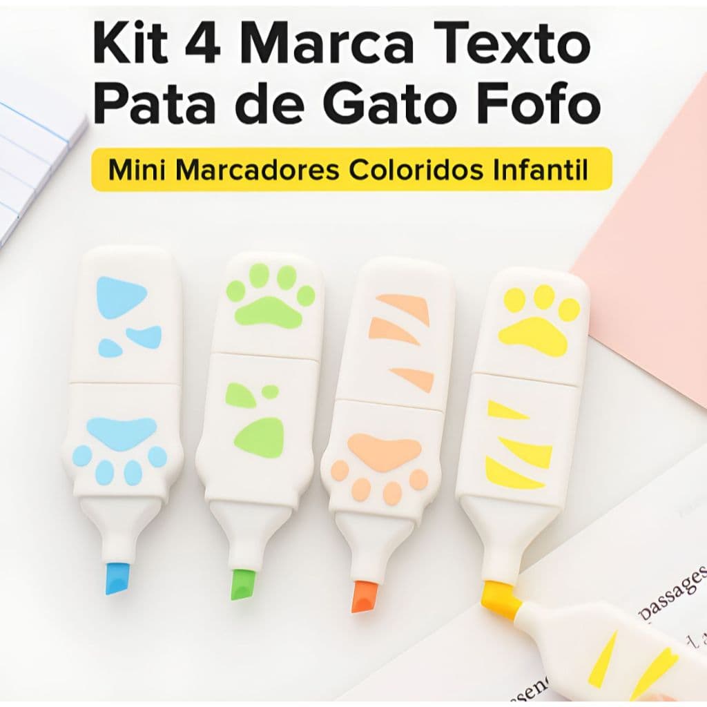 Marca Texto Pata De Gato Fofo - Mini Marcadores Infantil 4un