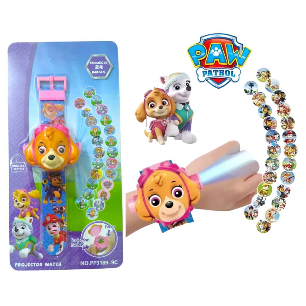 Relógio Infantil Projetor De Imagens 3D Patrulha Canina  Minnie Skye Kuromi