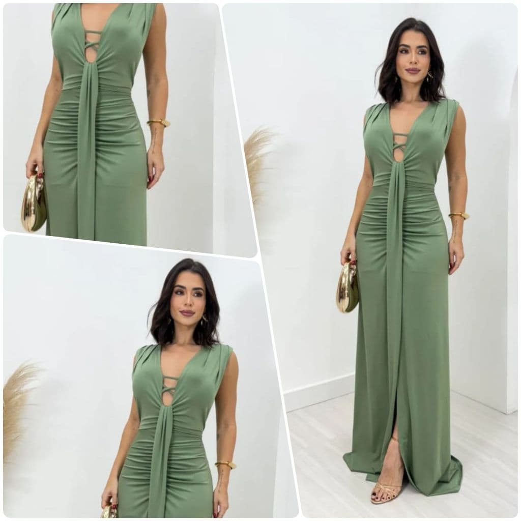 Vestido longo feminino luxo casamento Festa madrinha longo Isis verão outono elegante Solta Decote em x Elegancia