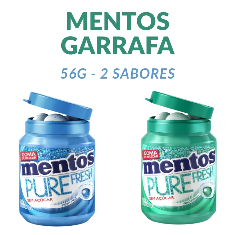 Kit Chiclete Goma Mentos Pure Fresh 56g Sem Açúcar – Garrafa | 2 Sabores