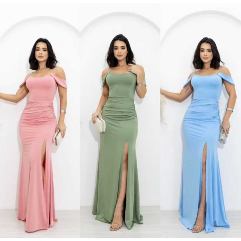Vestido longo feminino luxo casamento Festa madrinha longo Duas Alça com brilho Manga verão elegante Soltinho Elegancia