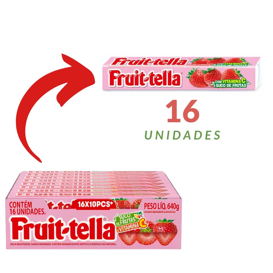 Fruttella Vita C Morango Mastigável Mentos – Caixa com 16 Unidades de 40g