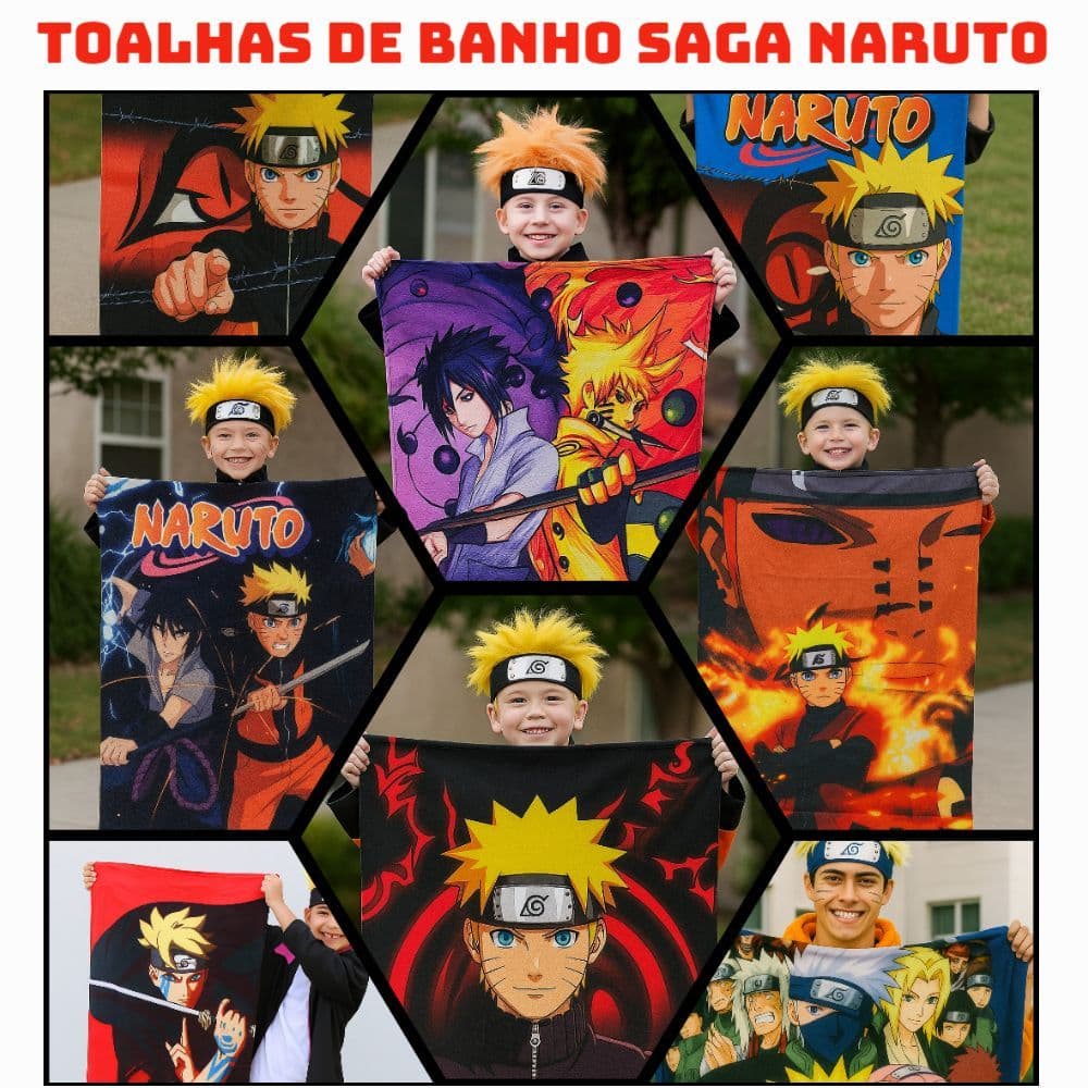 toalha toalhas de banho grande 140x70cm praia piscina infantil saga naruto anime desenho fan jogo game presenteie