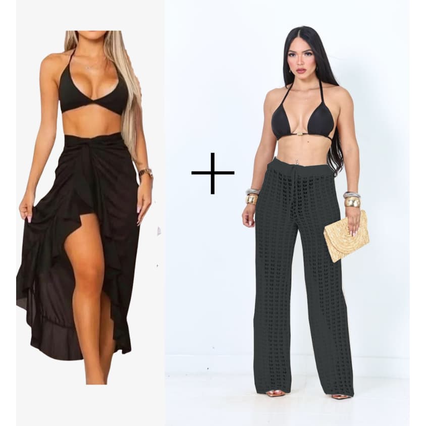 Saída de Praia Kit 1 Páreo + 1 Calça Tricot de Amarrar Verão Piscina