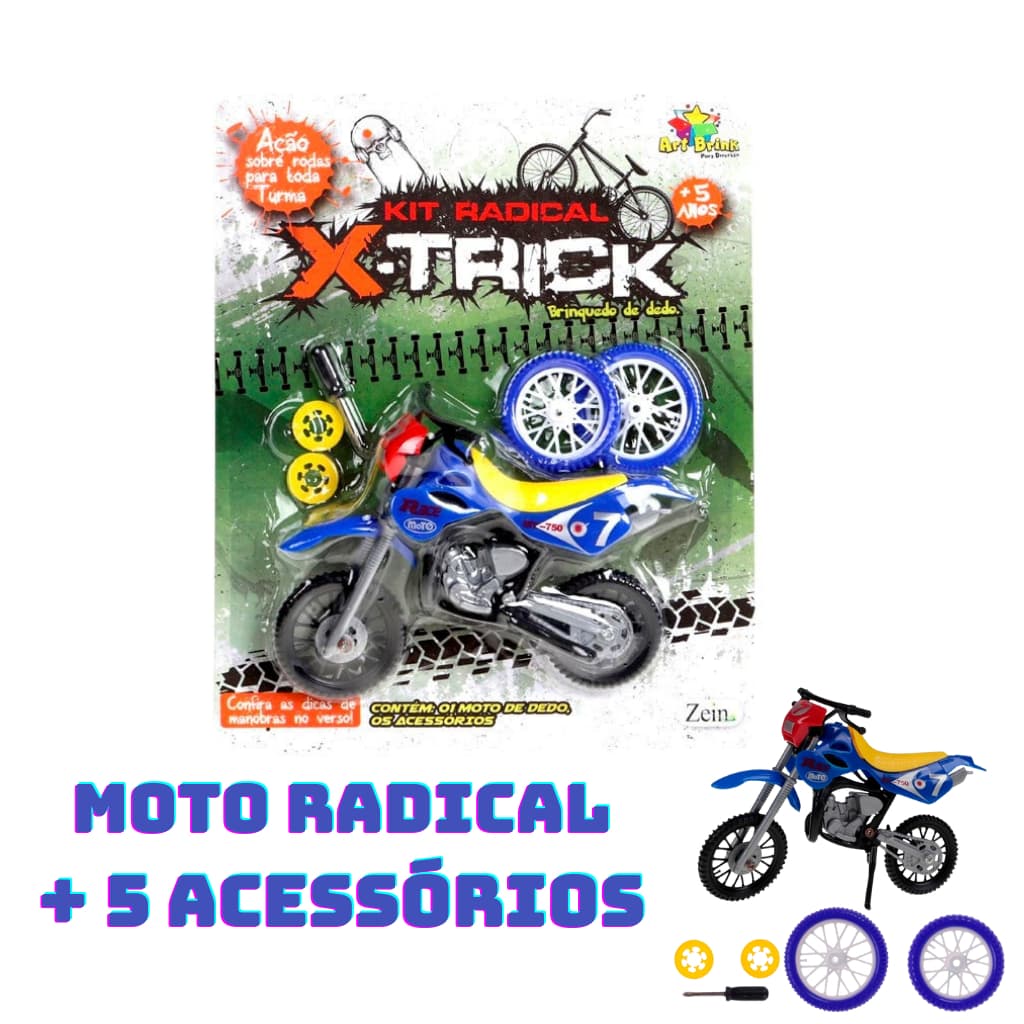 Moto Cross de Dedo com 5 Acessórios – Mini Moto Radical para Manobras X-trick Kit Radical