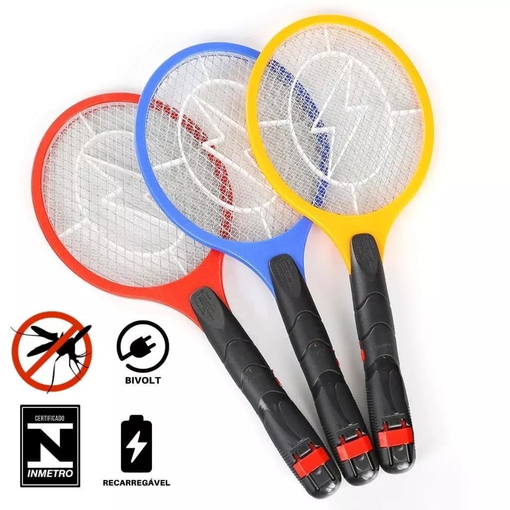 KIT COM 3 Raquete Elétrica Mata Mosquito Recarregável – Alta Potência