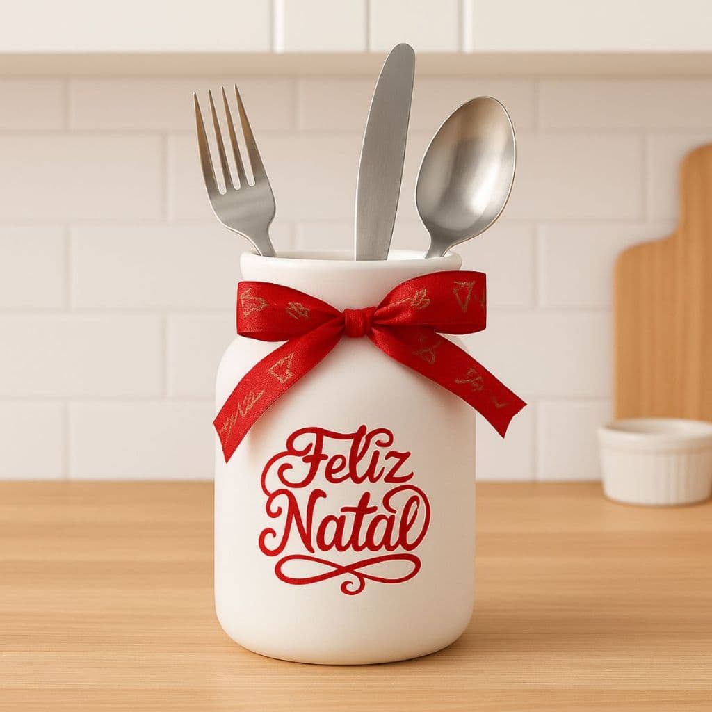 Porta Talheres Ceramica Enfeite Natal Resistente Cozinha
