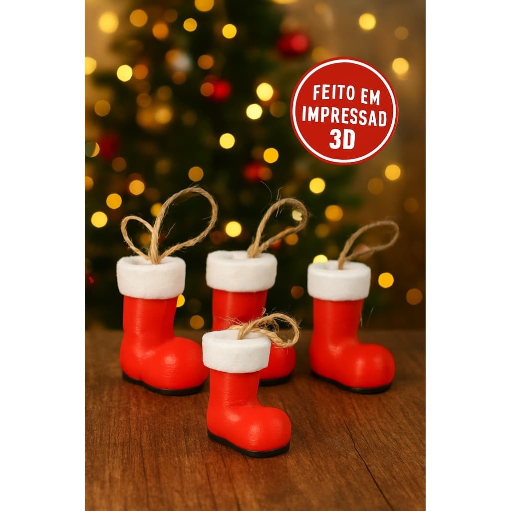 Bota de Papai Noel em Impressão 3D – Enfeite Natalino para Árvore, Guirlanda e Decoração