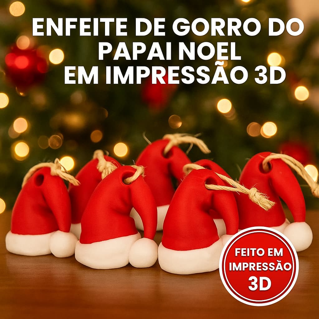 Enfeite de Árvore de Natal – Mini Chapéu de Papai Noel em Impressão 3D