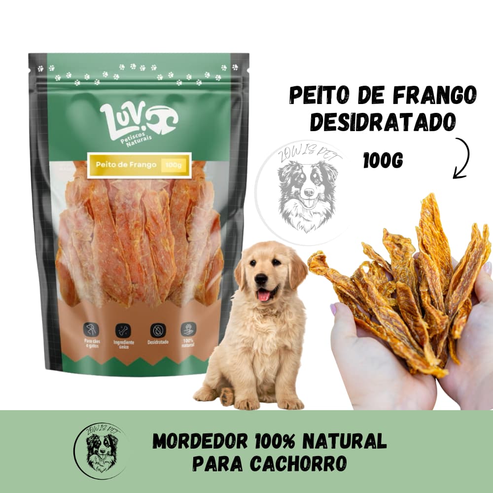 Petisco Natural Cães e Gatos Peito de Frango Desidratado 100g Luv Petiscos