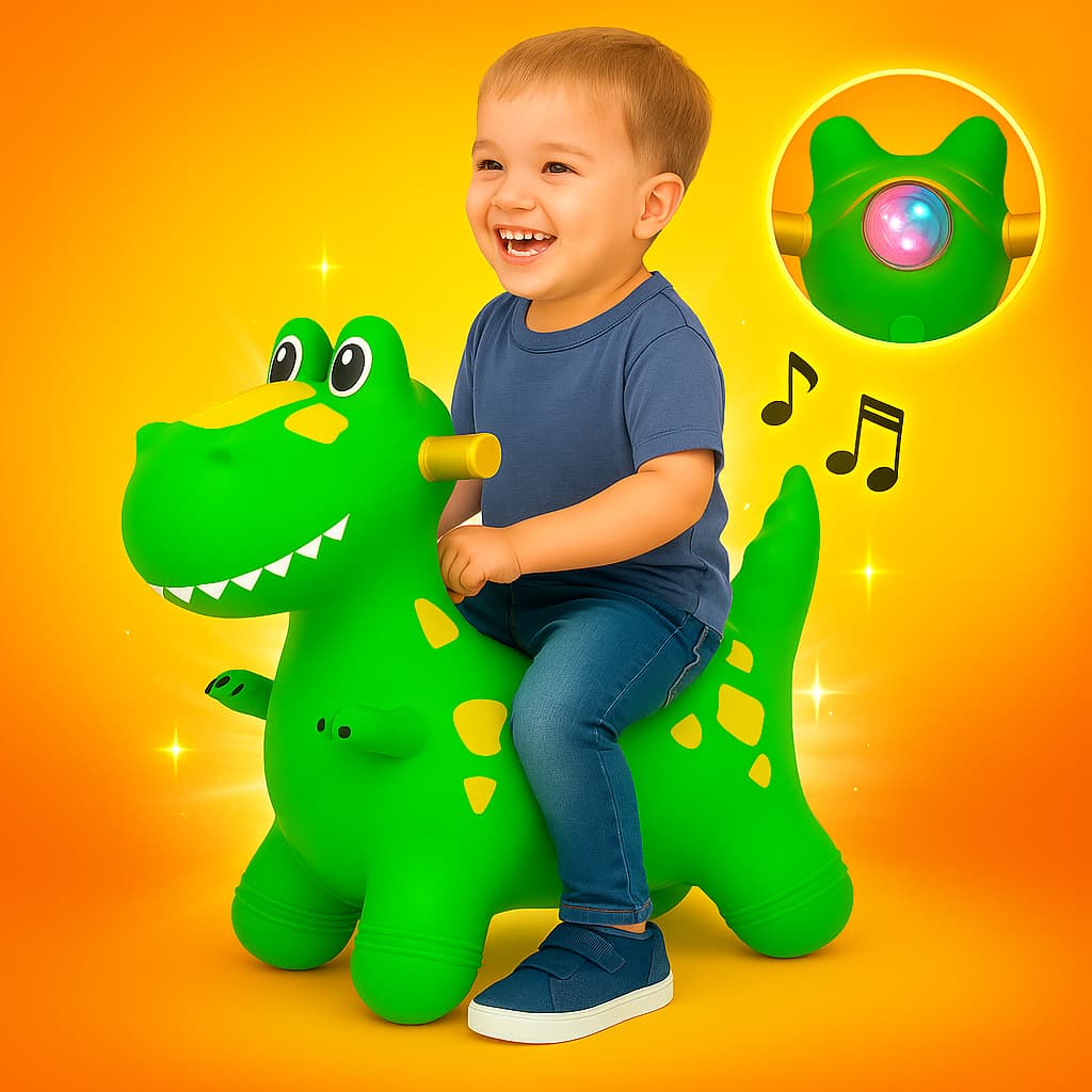 Dinossauro Upa Upa Brinquedo Infantil Pula Pula Inflável Musical Com Luz de Led
