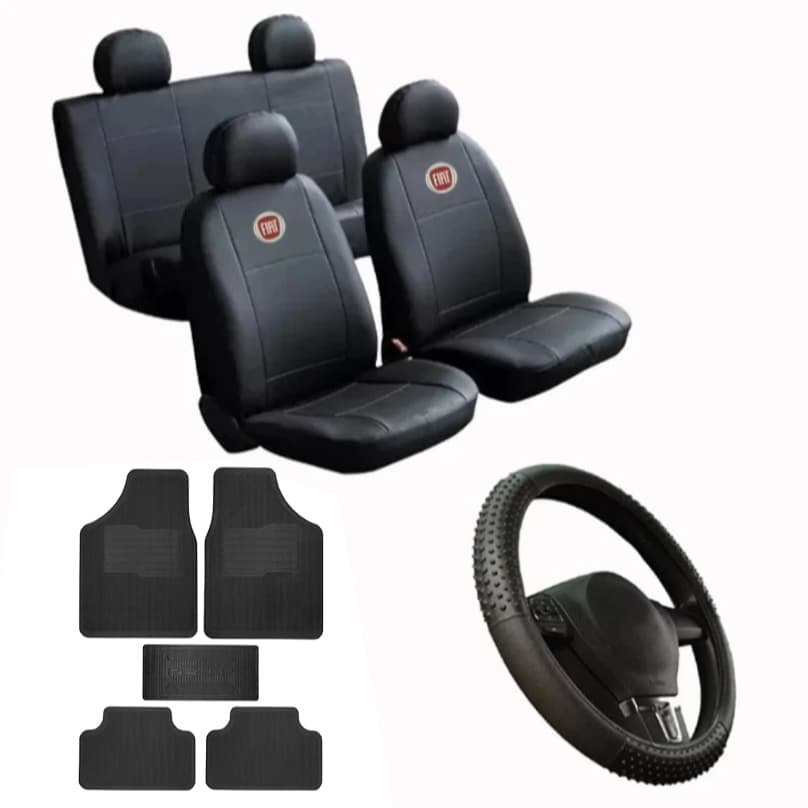 Kit Capa De Banco Couro Automotivo 5 Peças + Capa De Volante Cronos, Fiorino, Grand Siena